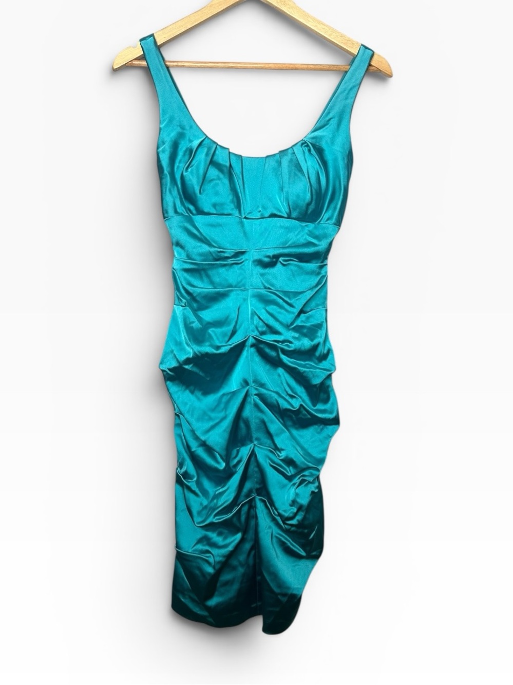 Vintage 90s Caché Ruched Satin Bodycon Dress Size 4 Made in USA - Picture 8 of 9